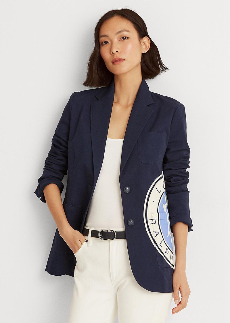 Blazer Lauren Mujer Logo Stretch Cotton Lona Chile Azul Marino UBINC-7518